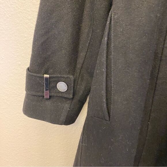 Kenneth Cole wool blend black pea trench coat belted goth Y2K -XS - Picture 12 of 12